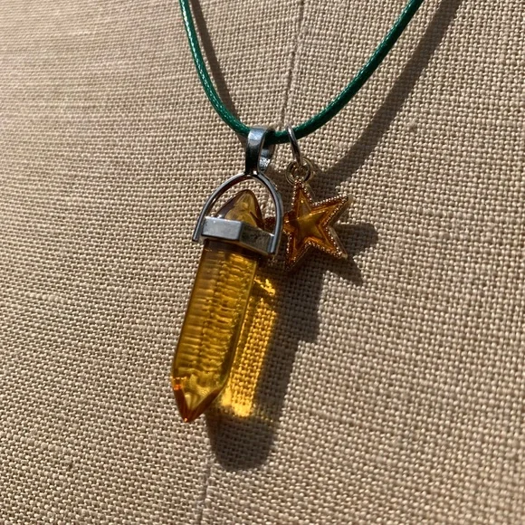 Handmade Honey Amber Resin Crystal Amulet Necklace & Enamel Star Charm - Picture 8 of 10